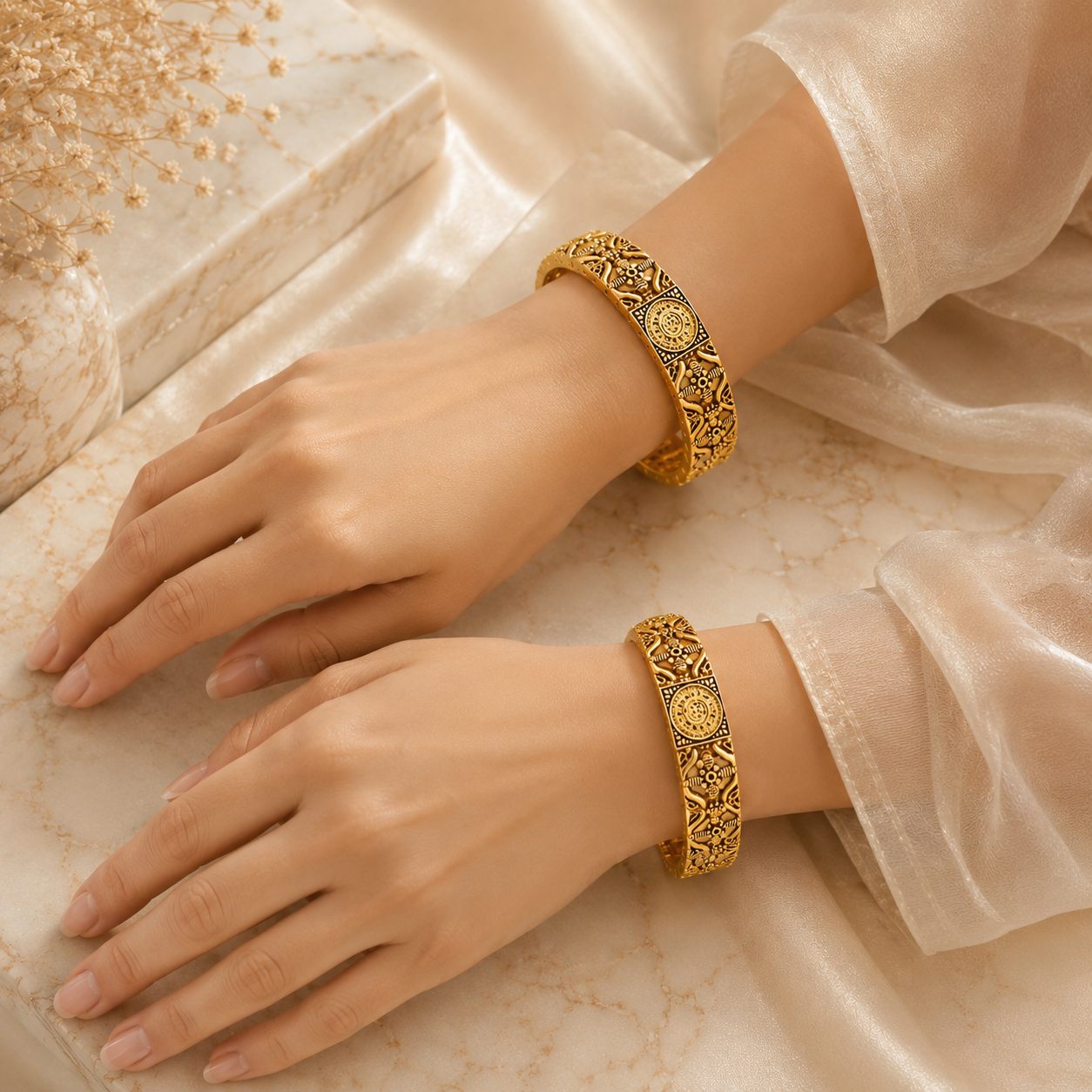 Medallion Antique Bangle Pair